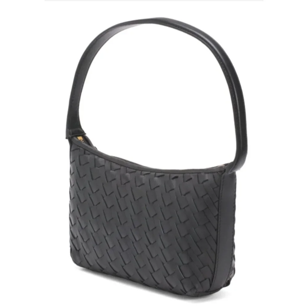 WALTER BAKER Leather Hazel Hand Woven Shoulder Bag Black